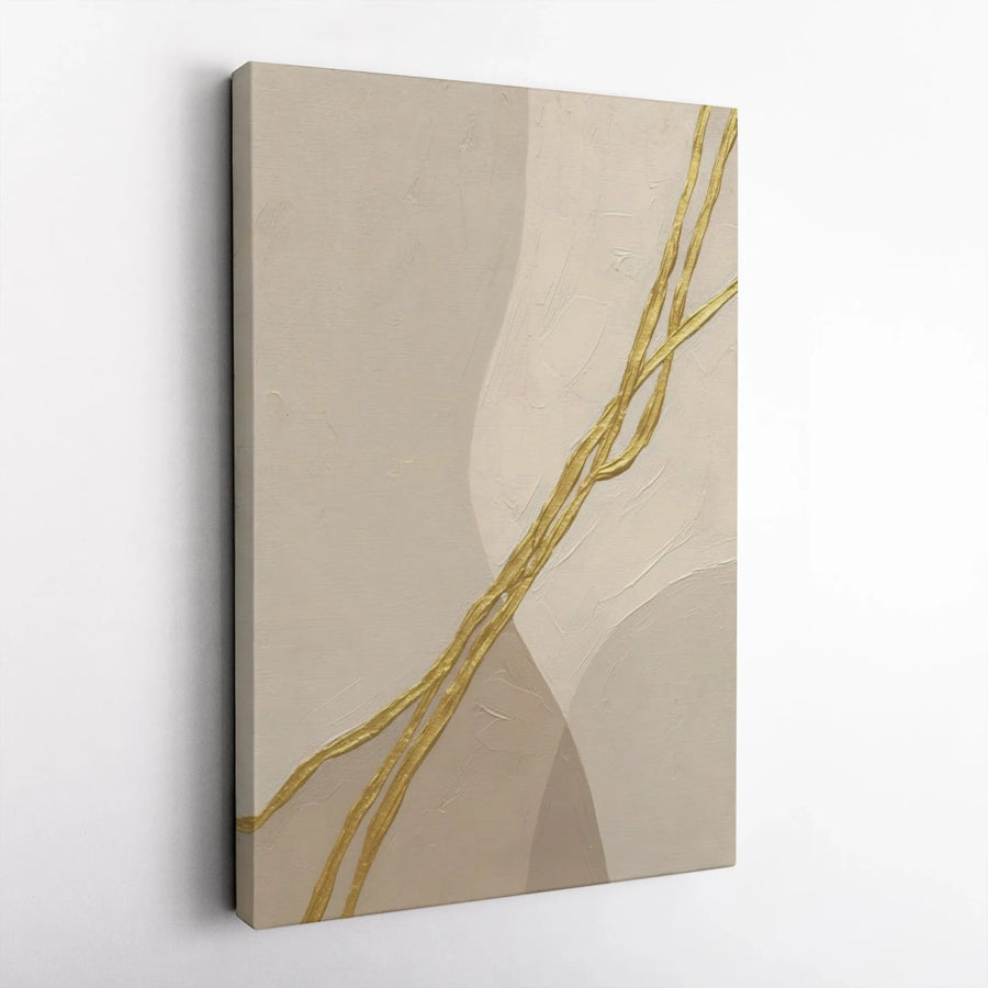 Abstract Neutral Wall Art | Textured Gold Line Minimalist Painting | Premium Gallery-Wrapped Canvas | Modern Home & Office Decor Gift