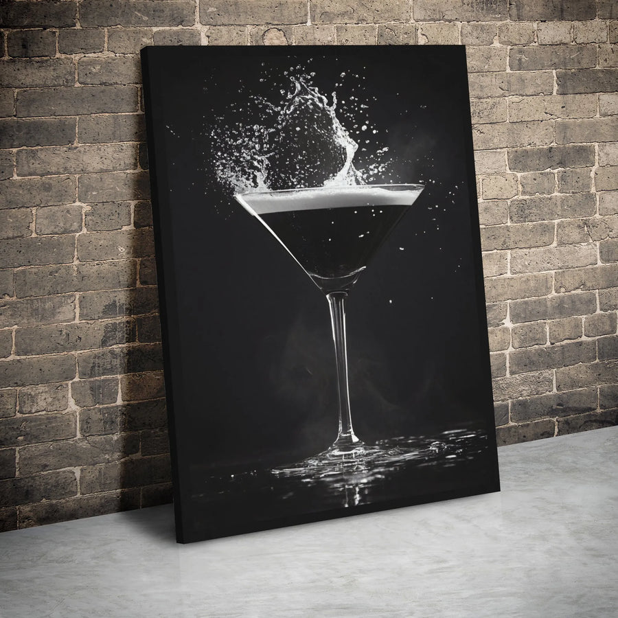 Martini Cocktail Canvas Wall Art | Black and White Splash Photography | Premium Gallery Wrap Print | Modern Kitchen and Home Bar Decor