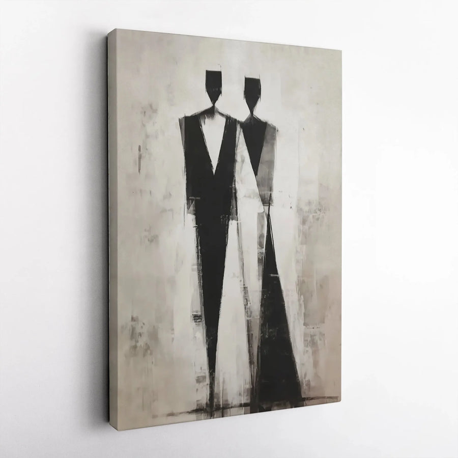 Abstract Couple Wall Art | Modernist Black and White Canvas Print | Premium Gallery Wrapped Decor | Minimalist Home or Office Gift