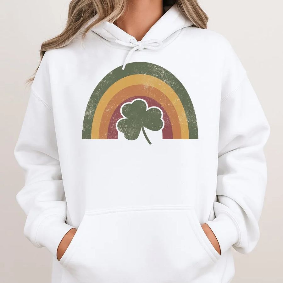 St Patrick's Day Hoodie | Retro Shamrock Rainbow Graphic | Premium Cotton Blend | Unisex Lucky Irish Gift for Women and Men