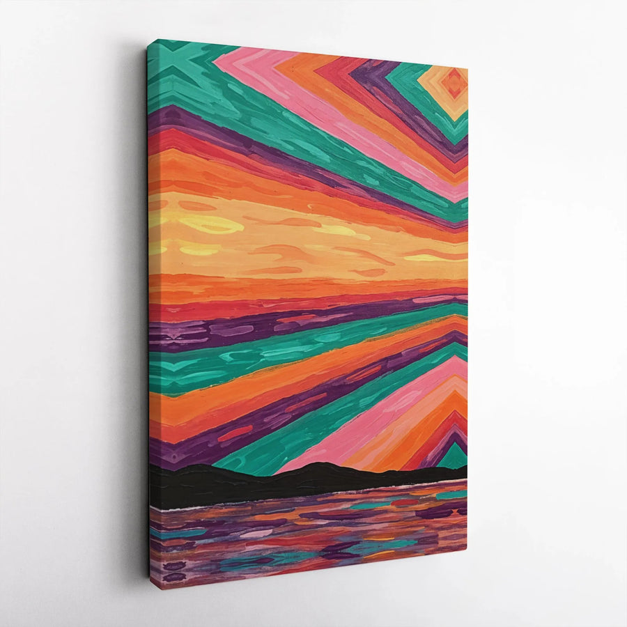 Abstract Sunset Canvas Wall Art | Vibrant Geometric Landscape Print | Premium 1.25" Thick Gallery Wrap | Modern Living Room Decor Gift