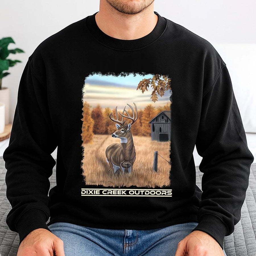 Whitetail Deer Graphic Sweatshirt | Rustic Autumn Hunting Farmhouse Art | Cotton Blend Premium Crewneck | Outdoorsy Gift For Hunter & Nature Lover