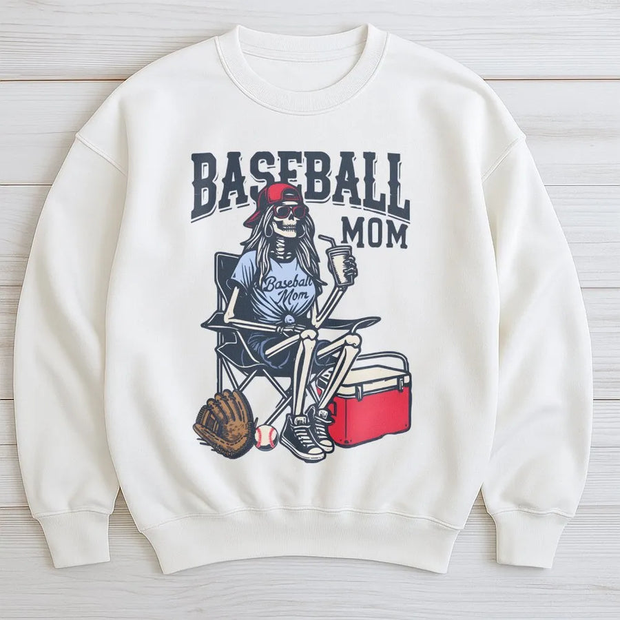 Baseball Mom Sweatshirt | Skeleton Sports Graphic Design | Premium Cotton Blend | Gift For Baseball Mama Team Mom