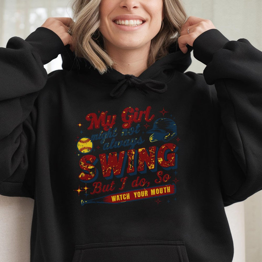Softball Mom Hoodie | Funny Sport Graphic Print | Cotton Blend Premium Sweatshirt | Gift for Baseball Softball Parents