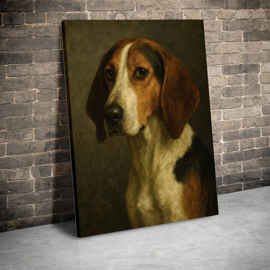 Vintage Hound Portrait Canvas Wall Art | Classic Dog Oil Painting Print | Premium Thick Gallery Wrapped Canvas | Dark Academia Decor Gift for Dog Lover