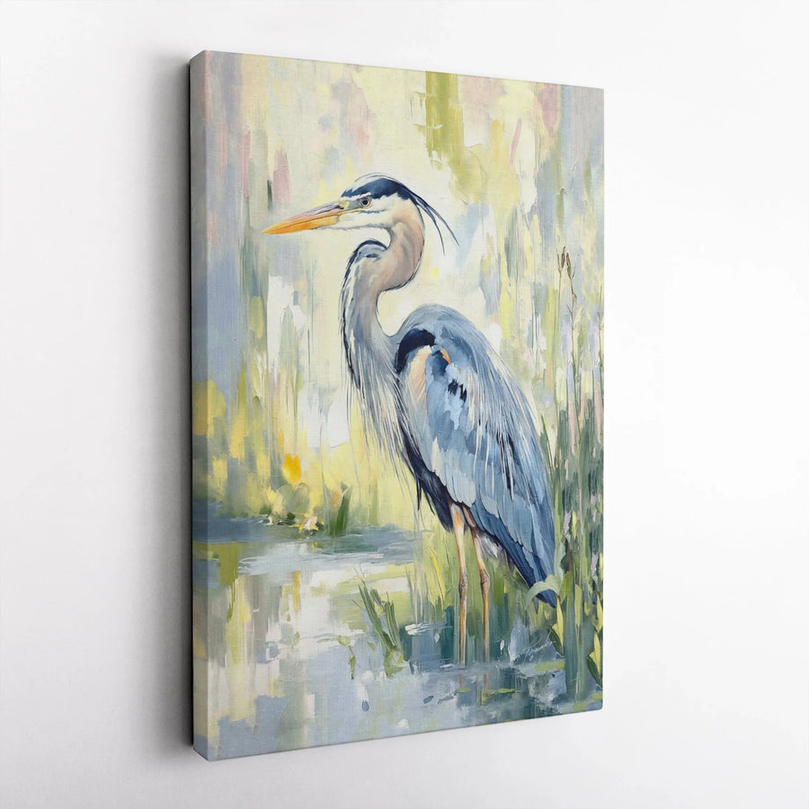 Great Blue Heron Wall Art | Impressionist Marsh Bird Canvas | Premium Gallery Wrapped Decor | Coastal Nature Home Gift