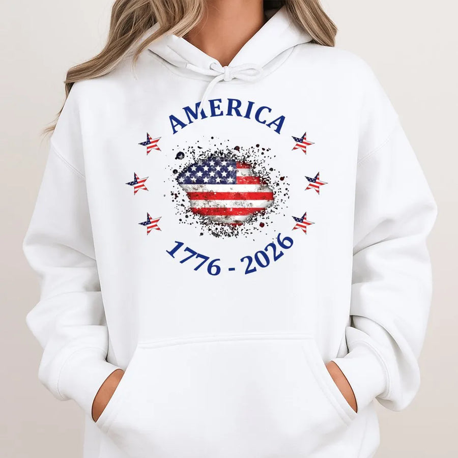 America 250th Anniversary Hoodie | Distressed USA Flag 1776-2026 Design | Premium Comfort Colors Cotton | Patriotic 4th of July Gift for Men & Women