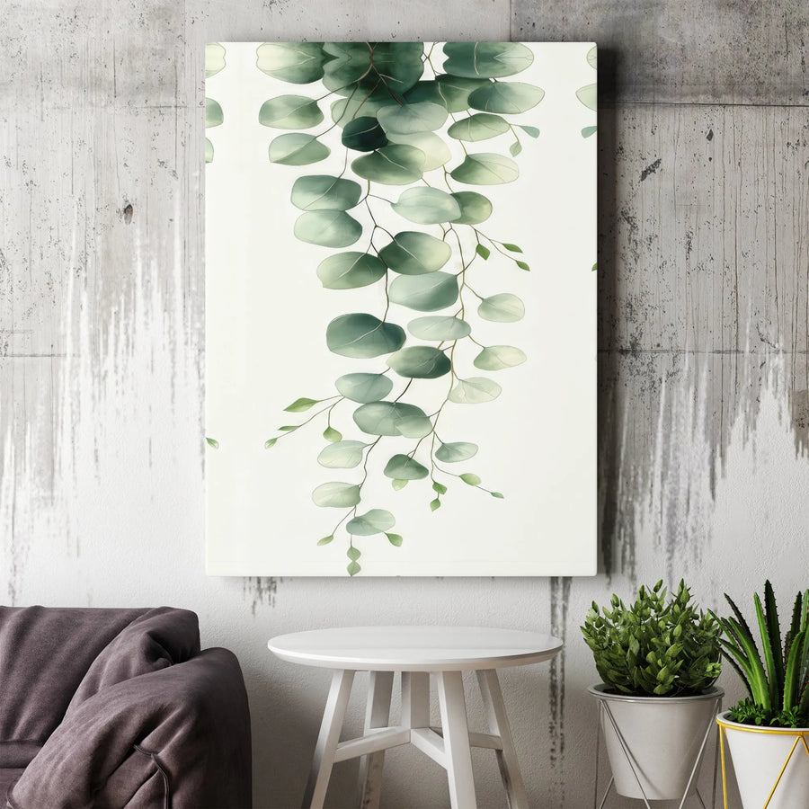 Eucalyptus Wall Art Canvas | Watercolor Botanical Hanging Leaves | Premium Fade-Resistant Gallery Wrap | Modern Farmhouse Home Decor Gift