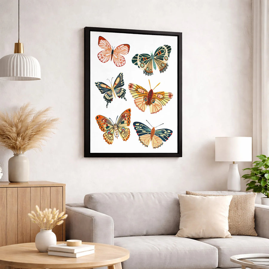 Butterfly Wall Art Print | Colorful Vintage Moth Illustration | Premium Gallery Canvas | Botanical Home Decor Gift for Nature Lovers