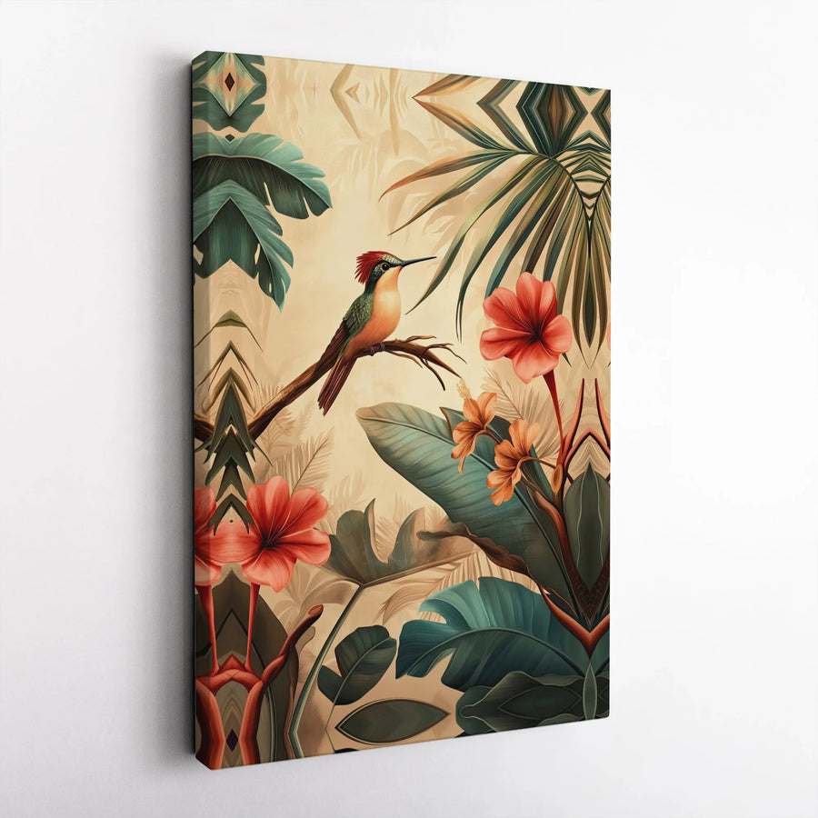 Hummingbird Canvas Wall Art | Vintage Botanical Tropical Bird Print | Premium Fade-Resistant Canvas | Boho Living Room Decor Gift