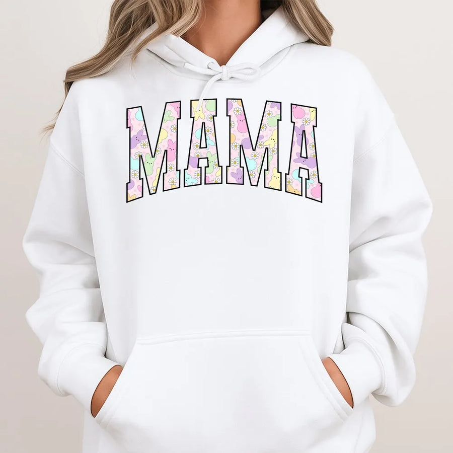 Mama Easter Hoodie | Pastel Bunny Floral Lettering | Premium Cotton Blend Sweatshirt | Cute Spring Gift for Mom
