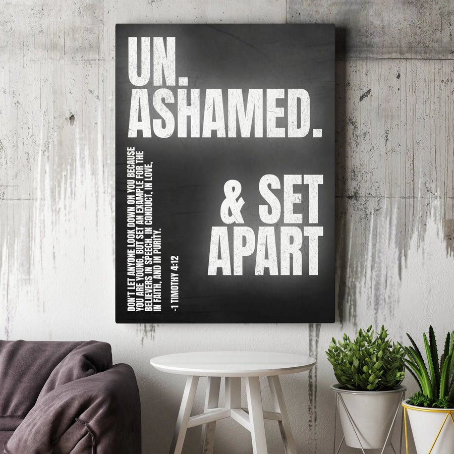 Unashamed & Set Apart Bible Verse Wall Art | 1 Timothy 4:12 Scripture Canvas | Premium Fade-Resistant Print | Christian Home Decor Gift