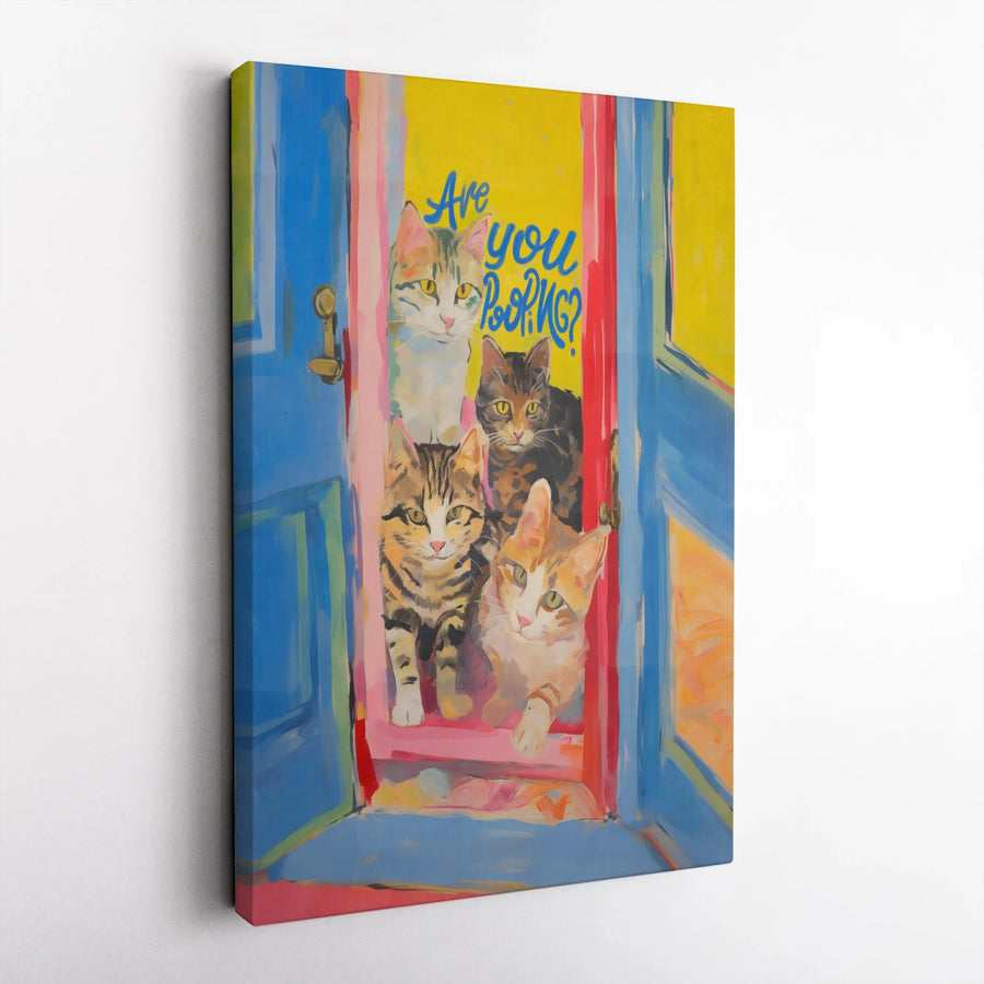 Are You Pooping Funny Cat Art Canvas | Whimsical Bathroom Wall Decor | 1.25 Inch Premium Gallery Wrap | Perfect Gift for Cat Lovers
