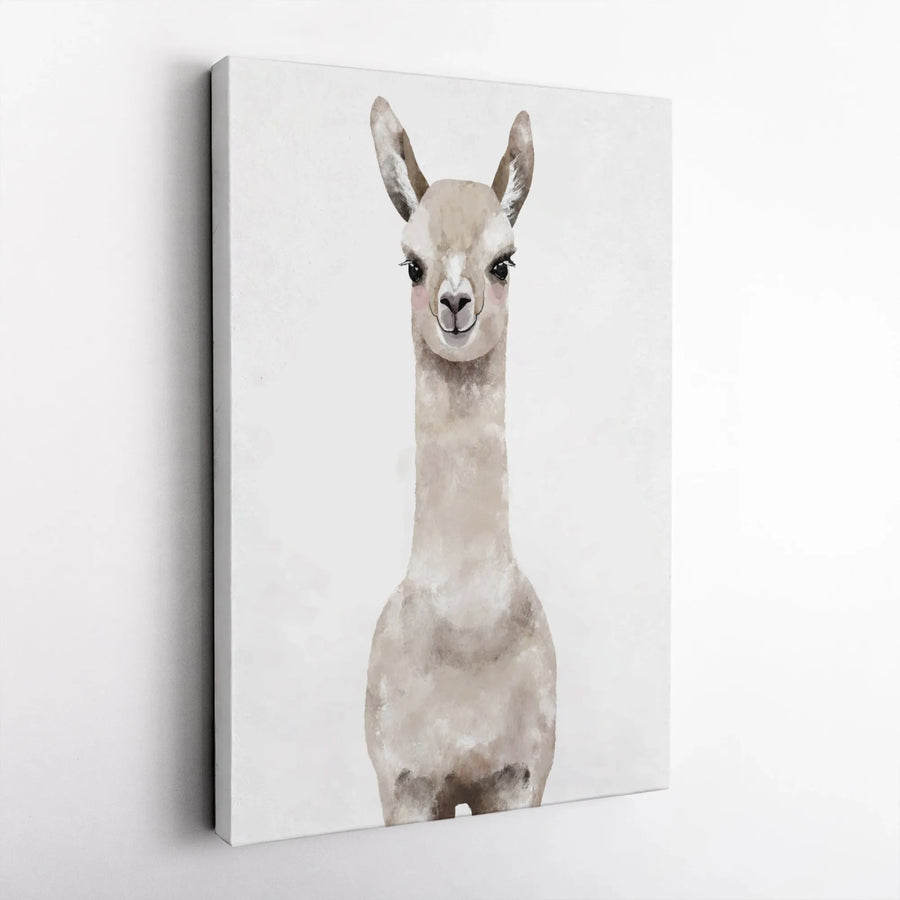 Cute Llama Vertical Canvas | Watercolor Animal Portrait | Premium Gallery Canvas | Nursery Wall Decor Gift