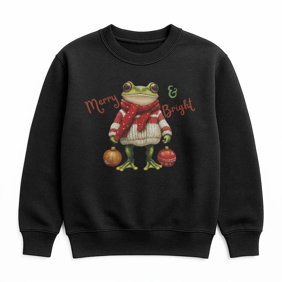 Christmas Frog Sweatshirt | Merry And Bright Winter Sweater | Unisex Cozy Crewneck | Funny Holiday Animal Graphic Gift for Frog Lovers
