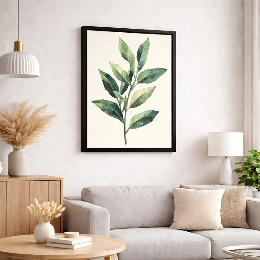 Watercolor Botanical Leaf Canvas Wall Art | Minimalist Green Plant Branch Print | Premium Fade-Resistant Gallery Wrap | Modern Home Office Decor Gift