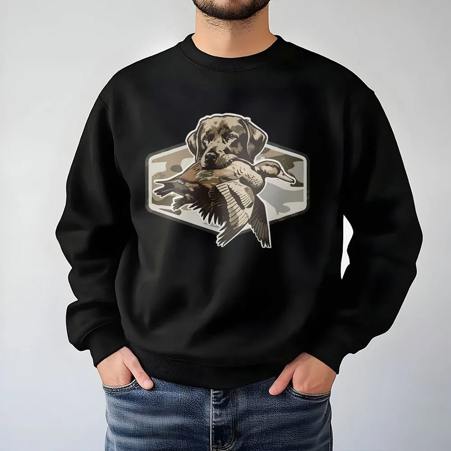 Labrador Retriever Duck Hunting Sweatshirt | Camo Waterfowl Dog Graphic | Premium Cotton Blend | Gift for Outdoor Sportsman and Hunters