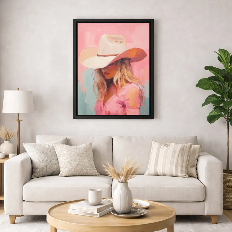 Cowgirl Wall Art Canvas | Pink Aesthetic Impressionist Painting | Premium 1.25-Inch Gallery Wrap | Western Home Decor Gift For Her
