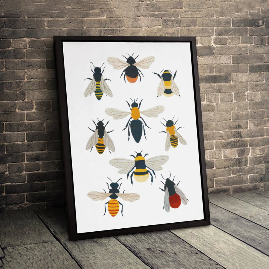 Bee Wall Art Print | Detailed Honeybee Species Illustration | Gallery-Quality 1.25" Thick Canvas | Nature Lover Gift & Nursery Decor
