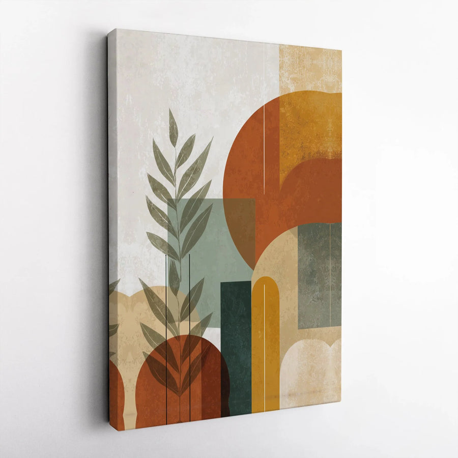 Mid Century Modern Abstract Wall Art | Botanical Leaf Geometric Canvas Print | Premium Gallery-Wrapped Decor | Boho Living Room Office Gift