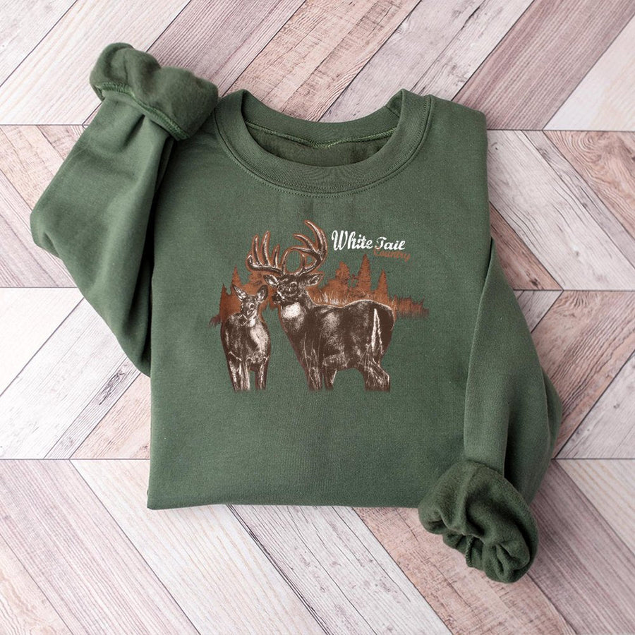 Whitetail Deer Sweatshirt | Vintage Wildlife Forest Graphic | Premium Cotton Blend Crewneck | Outdoorsman Nature Lover Gift