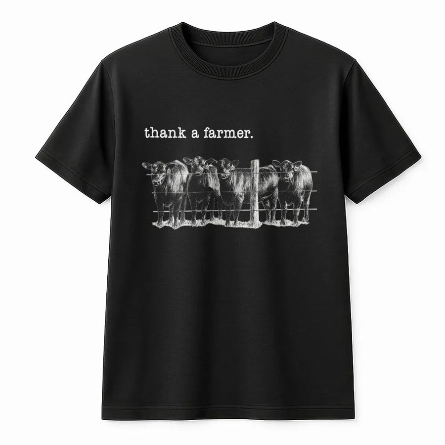 Thank A Farmer T-Shirt | Realistic Cow Graphic Pullover | Premium Cotton Blend | Western Rancher Thanksgiving Gift