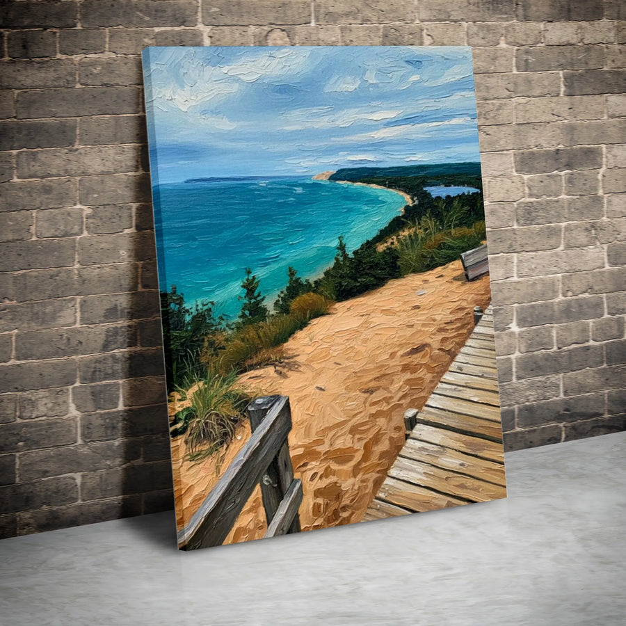Coastal Seascape Vertical Canvas | Textured Brushstroke Art Print | Thick Gallery Wrap Canvas | Modern Home Decor Gift