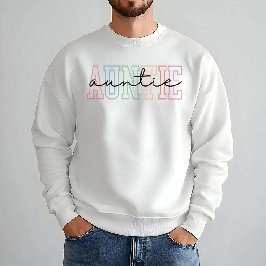 Retro Auntie Sweatshirt | Colorful Pastel Crewneck Pullover | Premium Unisex Fit | Gift for New Aunt to Be, Pregnancy Reveal Idea