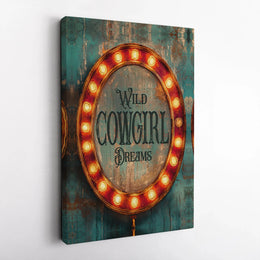 Wild Cowgirl Canvas Wall Art | Rustic Western Marquee Sign Print | Thick Gallery Wrapped Canvas | Premium Gift for Her, Country Living Decor