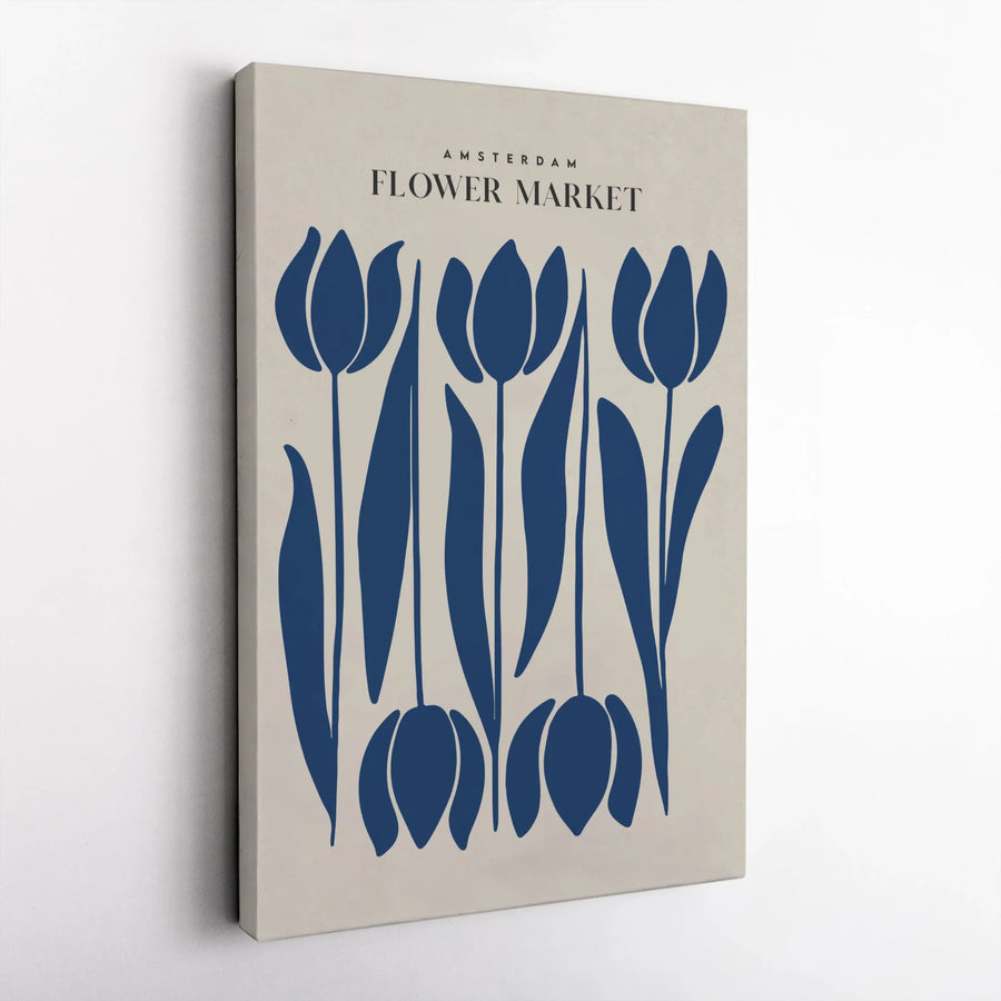Amsterdam Flower Market Wall Art | Minimalist Blue Tulip Botanical Canvas Print | Premium Gallery Wrap 1.25" Frame | Modern Home Decor Gift