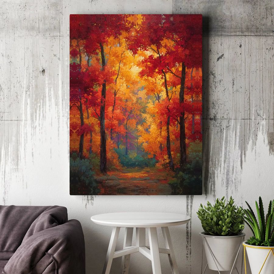 Autumn Forest Canvas Wall Art | Vibrant Impressionist Tree Painting | Premium Gallery Quality Print | Seasonal Home Decor Gift