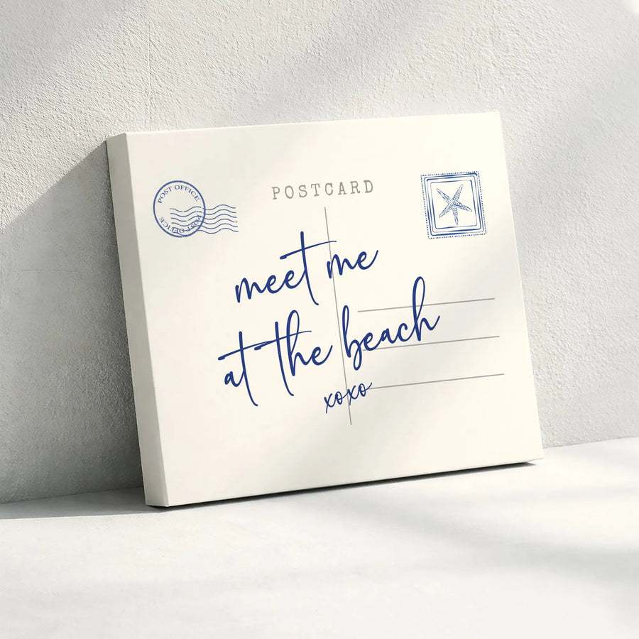 Meet Me At The Beach Canvas Print | Coastal Postcard Wall Art | Premium Gallery Wrapped Decor | Summer Aesthetic Gift for Beach Lovers