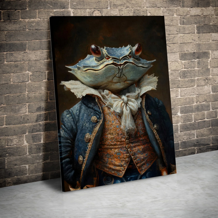 Blue Crab Wall Art | Anthropomorphic Aristocrat Portrait | 1.25 Inch Premium Canvas | Unique Gift for Coastal Home Decor
