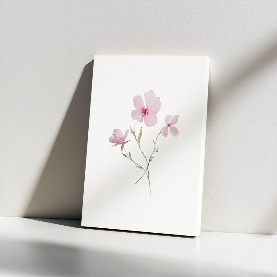 Pink Wildflower Canvas Wall Art | Minimalist Watercolor Botanical Print | Premium Gallery Wrapped Decor | Modern Home Office Gift