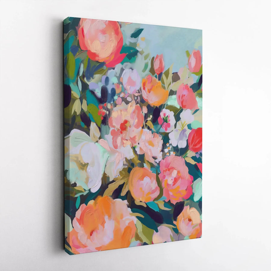 Abstract Floral Canvas Wall Art | Vibrant Modern Peony Painting Print | Thick Gallery Wrap Canvas | Premium Living Room & Bedroom Decor
