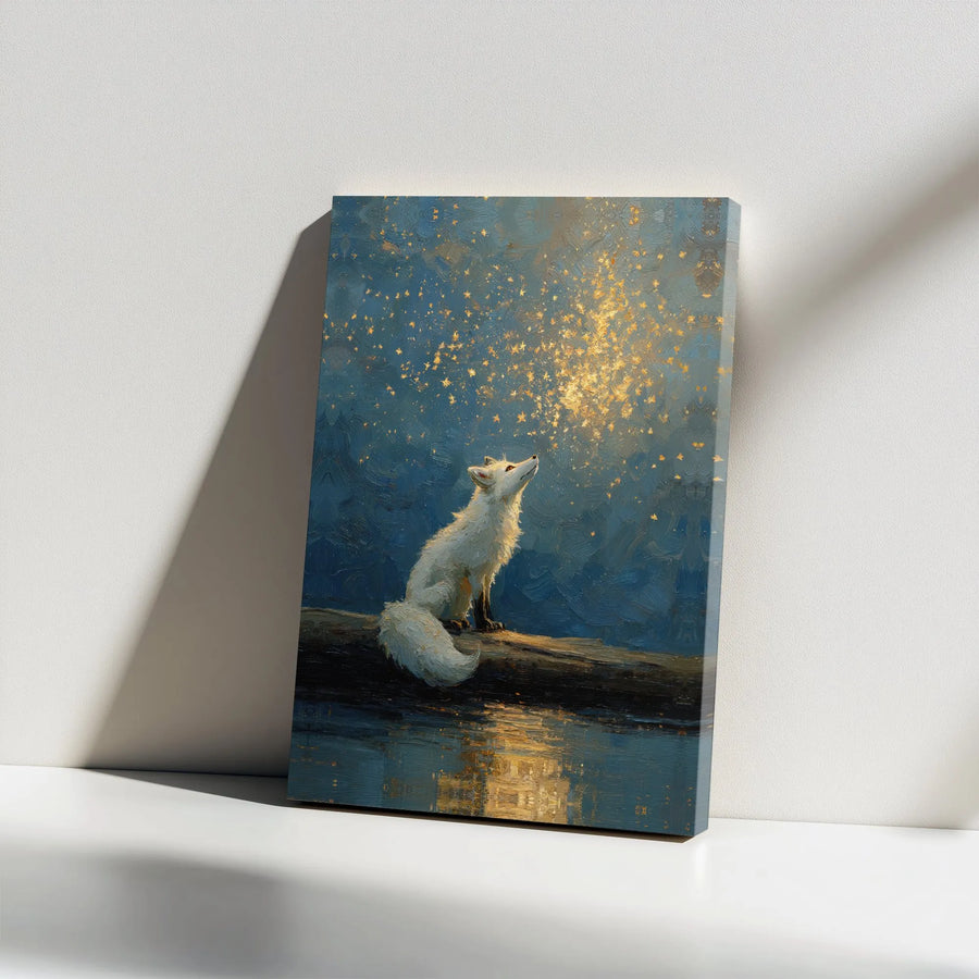 Stargazing Fox Canvas Wall Art | Whimsical Starry Night Painting | Premium Thick Gallery Wrap Canvas | Gift for Nature & Fantasy Art Lovers