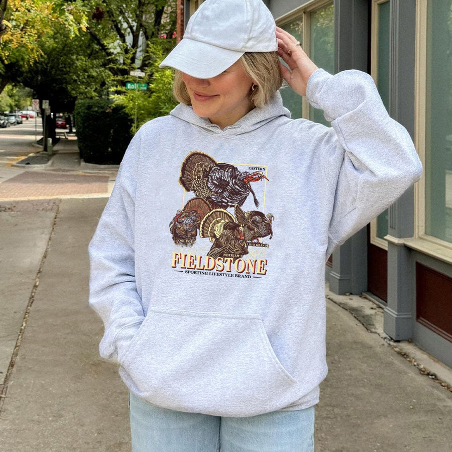 Wild Turkey Species Hoodie | Detailed Hunting Art Print | Premium Cotton-Poly Blend | Gift For Hunters and Wildlife Enthusiasts