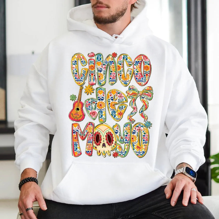 Cinco De Mayo Hoodie | Floral Sugar Skull Graphic Sweatshirt | Soft Cotton Blend | Mexican Fiesta Party Gift for Women