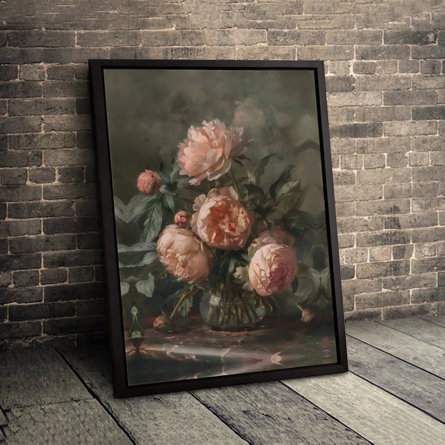 Pink Peonies Still Life Canvas Print | Vintage Floral Oil Painting Style | 1.25 Inch Premium Gallery Wrap | Elegant Wall Art Gift for Home Decor