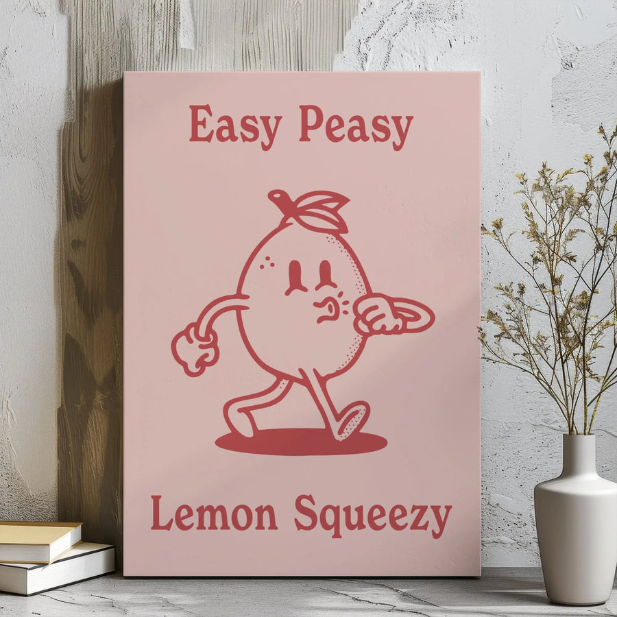 Easy Peasy Lemon Squeezy Canvas Art | Retro Cartoon Whistling Lemon Wall Decor | Premium 1.25 Inch Gallery Wrap | Aesthetic Kitchen & Dorm Gift