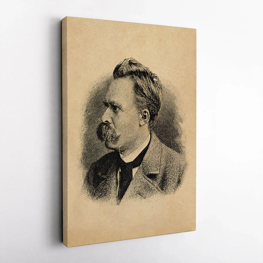 Friedrich Nietzsche Portrait Canvas Art | Vintage Engraved Philosophy Poster | Premium 1.25-inch Gallery Wrap | Intellectual Home Office Decor Gift