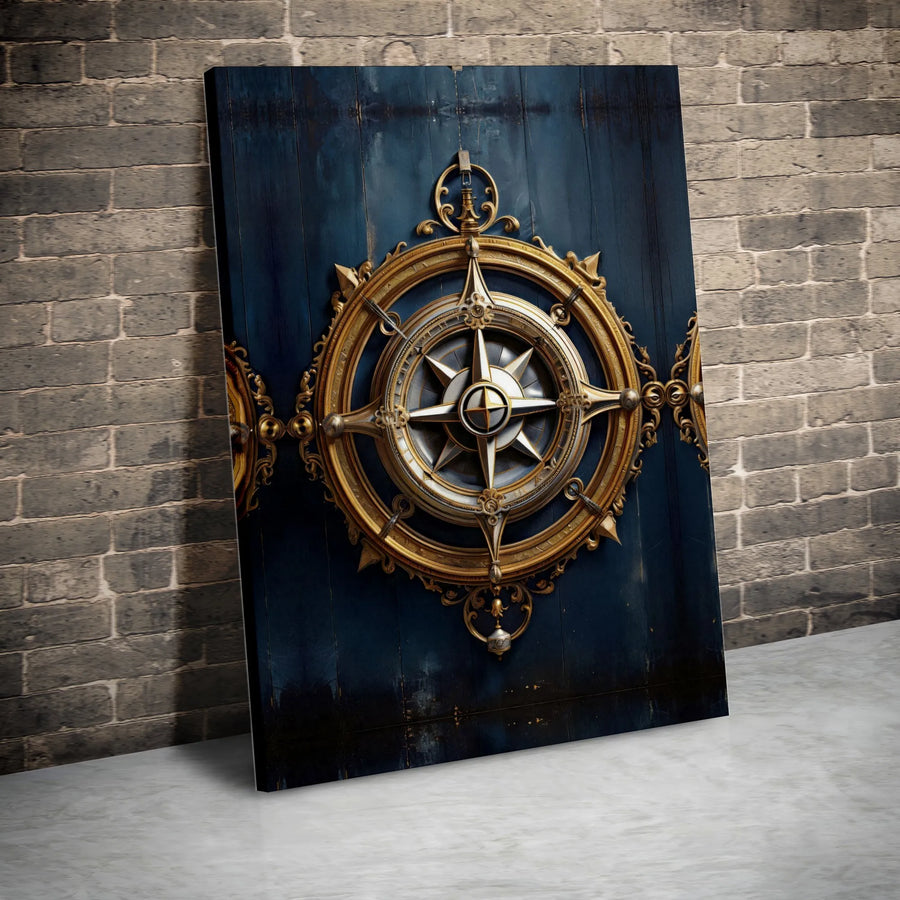 Vintage Compass Canvas Wall Art | Ornate Gold & Silver Nautical Design | Premium Gallery Wrapped Canvas | Collector's Gift for Traveler