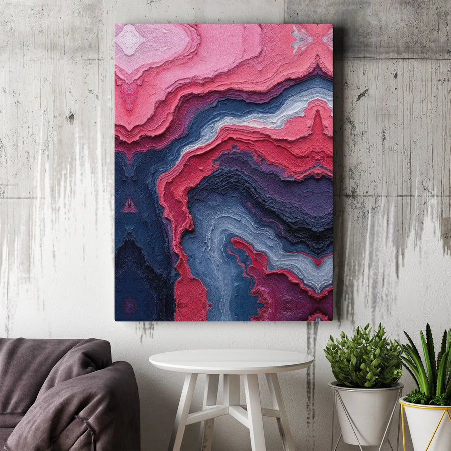 Abstract Canvas Wall Art | Pink Blue And Purple Wavy Layers | Premium Gallery Wrapped 1.25" Profile | Modern Minimalist Home Decor Gift