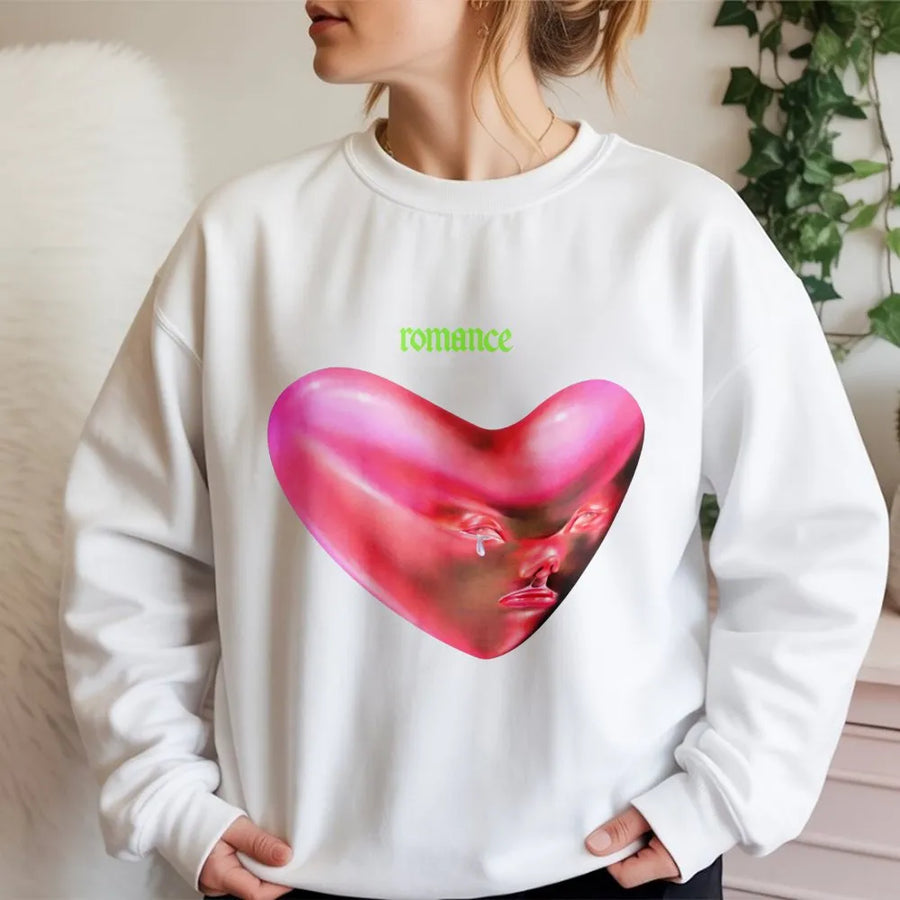 Romance Graphic Sweatshirt | Surreal Crying Heart Indie Music Art | Premium Cotton Blend Crewneck | Unisex Gift For Alt Rock Fans