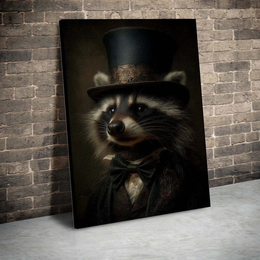 Gentleman Raccoon Canvas Wall Art | Victorian Animal Portrait | Premium Thick 1.25" Gallery Canvas | Unique Dark Academia Home Decor Gift