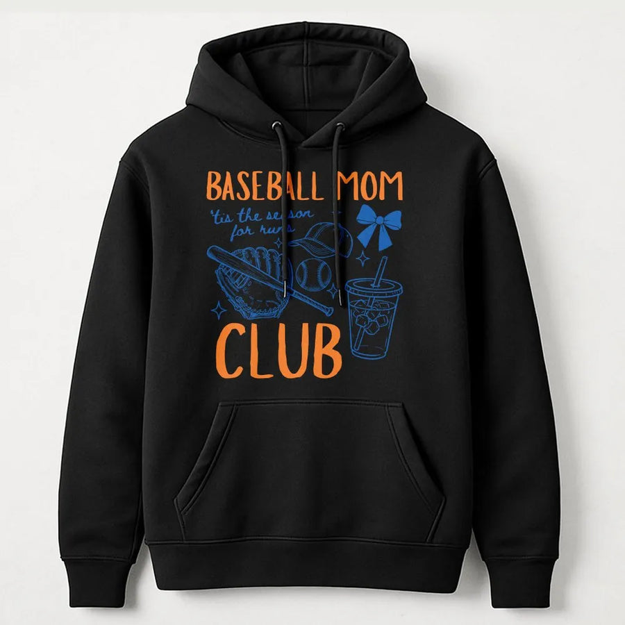 Baseball Mom Club Hoodie | Cute Sports Mama Game Day Sweatshirt | Premium Fleece | Gift for Team Mom, Bleacher Season Apparel