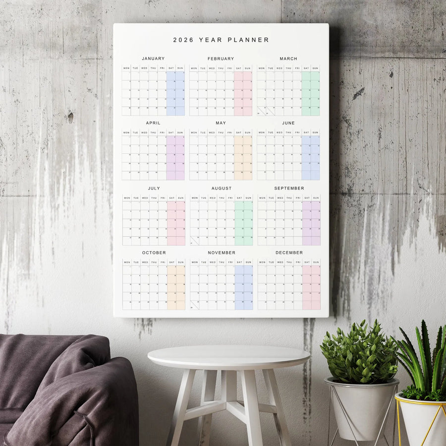 2026 Year Planner Canvas Wall Art | Minimalist 12-Month Vertical Calendar | Premium Gallery Wrapped Decor | Modern Office Organization Gift