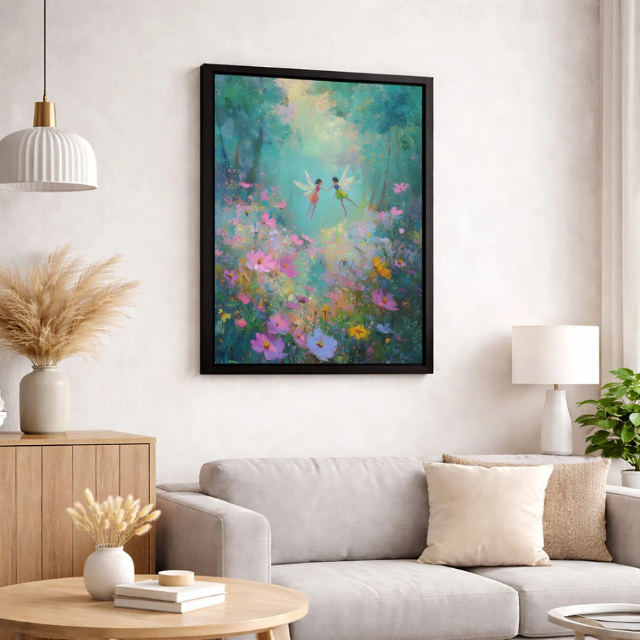 Fairy Wall Art Canvas Print | Whimsical Forest Flower Meadow Painting | Premium Fade-Resistant Decor | Magical Gift for Nature Lovers
