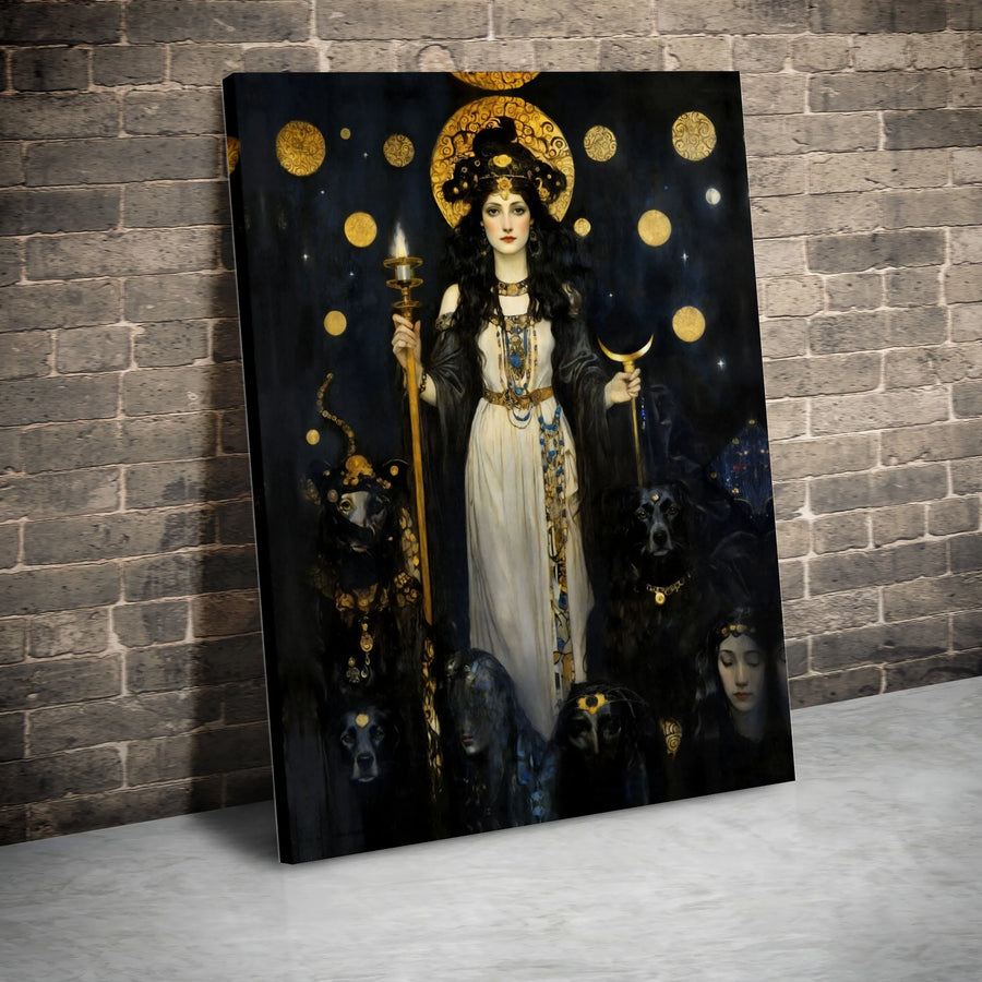 Hecate Goddess Canvas Wall Art | Mythological Greek Goddess Print with Hounds | Premium Matte Canvas | Spiritual Witchy Home Decor Gift