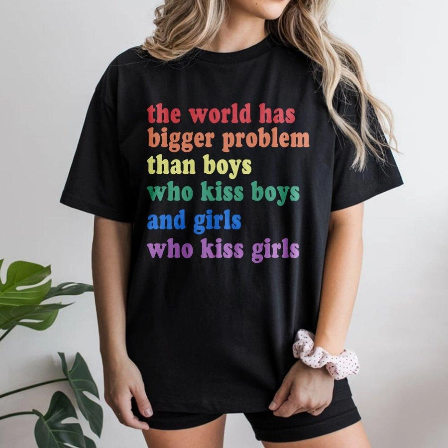 LGBTQ+ Pride T-Shirt | The World Has Bigger Problems Quote | Premium Cotton Graphic Tee | Inclusive LGBTQ Gift for Allies and Partners